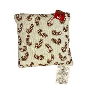 Nwt Beaded Candy Cane Christmas Pillow Holiday Decor White Red 12 Inch Festive